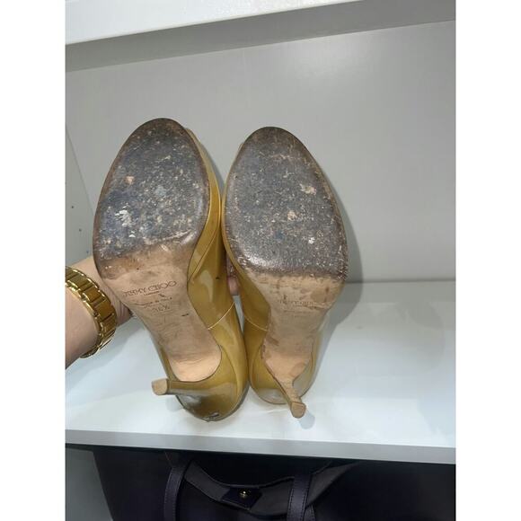 Jimmy Choo Yellow Patent Leather Peep Toe Heels - Size 38.5 - Picture 6 of 6